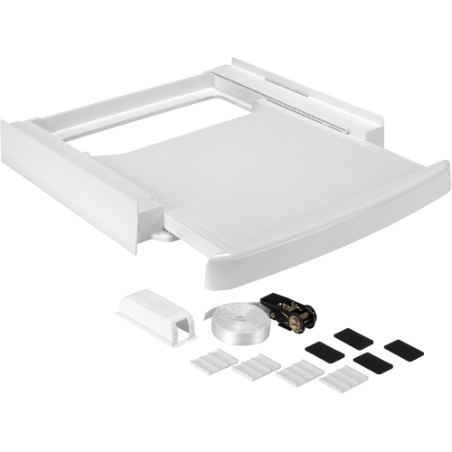 Bravo Carlitos Kit Supporto Lavatrice/Asciugatrice, Acciaio, 60x32 cm, con Piano Estraibile, Cinghia di Sicurezza, Carico Massimo 70 kg - VARIO 93003005
