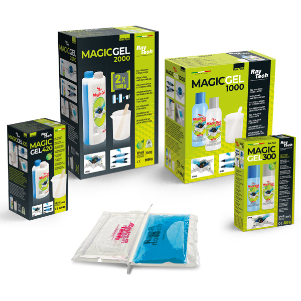 Gel Bicomponente Termico Connessioni Muffole Cassette Cavi, 2 Bottiglie da 500 ML, 1 Litro - RAYTECH MAGIC-GEL