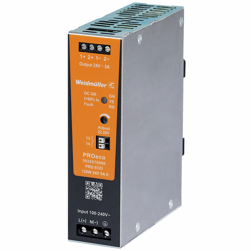 Alimentatore Monofase di sicurezza PRO ECO 120W 24V 5A II Switching, 24 V - WEIDMULLER 3025570000