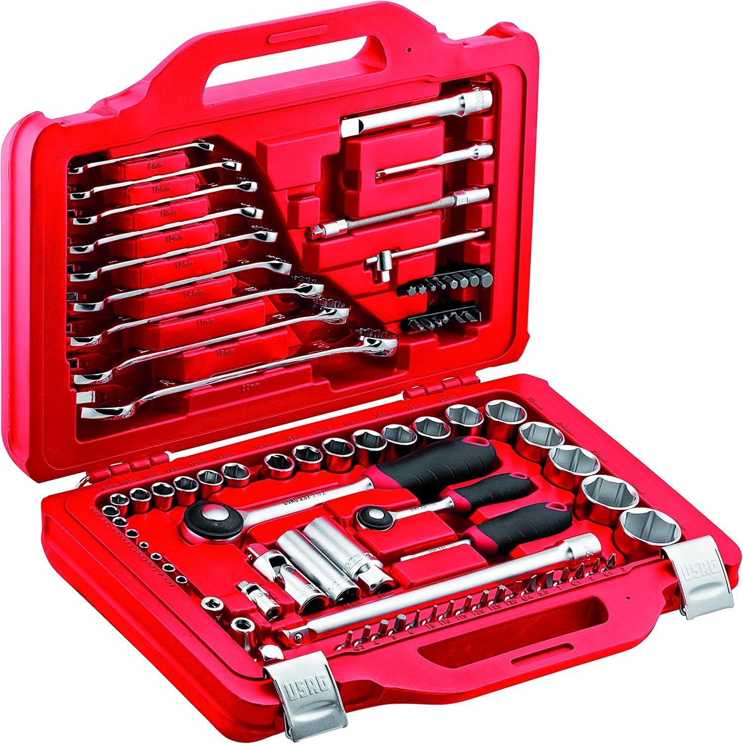 Assortimento in Cassetta Modulare con Bussole Esagonali e Chiavi Combinate (82 pezzi), 601 1/4-1/2 J82, Rosso - DEWALT U06010010