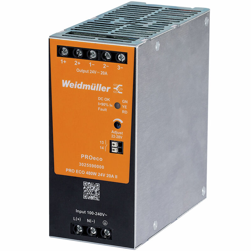 Alimentatore Monofase di sicurezza PRO ECO 480W 20A II Switching, 24 V - WEIDMULLER 3025590000