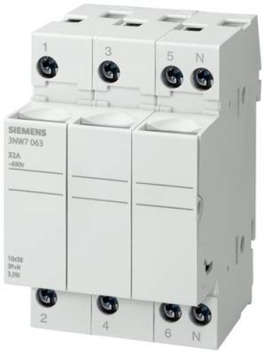 Portafusibile Cilindrico 3 Moduli 3nw7 3p+n 32a Cartucce Fusibili Misura 10,3x38 3m - SIEMENS 3NW70632