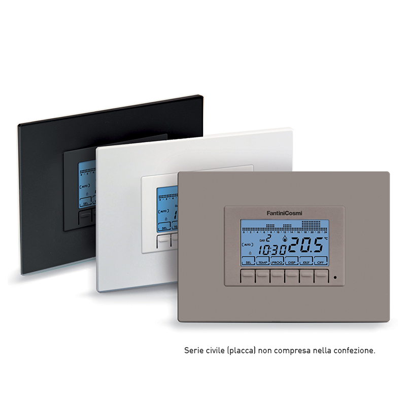 Cronotermostato Settimanale Incasso Universale, Kit Multiplacca e Multi Cover Colorate, 5(3)A 250Vca, Bianco, Nero e Sabbia - FANTINI COSMI CH141AK